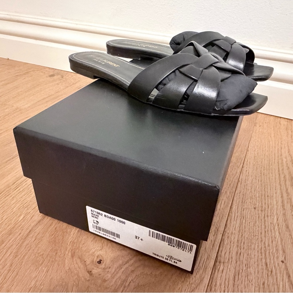 Saint Laurent Tribute black flat sandals. Size 37.5. Like new. - Picture 2 of 8